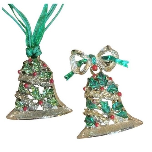 Vintage GERRY'S Holly Berry Leaf Bell Pin Brooch Necklace Pendant Signed Set - Picture 4 of 6